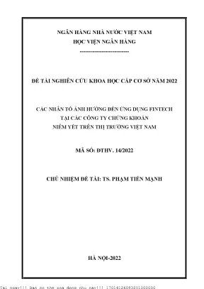 Các nhân tố ảnh hưởng đến ứng dụng fintech tại các công ty chứng khoán niêm yết trên thị trường việt nam