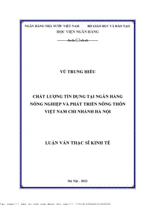 Chất lượng tín dụng tại ngân hàng nông nghiệp và phát triển nông thôn việt nam chi nhánh hà nội