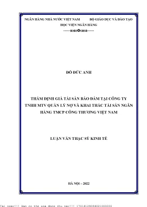 Thẩm định giá tài sản bảo đảm tại công ty tnhh mtv quản lý nợ và khai thác tài sản ngân hàng tmcp công thương việt nam