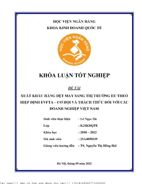 Xuất khẩu hàng dệt may sang thị trường eu theo hiệp định evfta cơ hội và thách thức với các doanh nghiệp việt nam