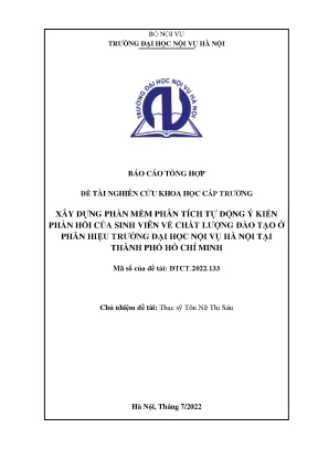 Đề tài xây dựng phần mềm phân tích tự động ý kiến phản hồi của sinh viên về chất lượng đào tạo ở phân hiệu trường đại học nội vụ hà nội tại thành phố hồ chí minh