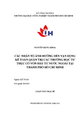 Các nhân tố ảnh hưởng đến vận dụng kế toán quản trị các trường học tư thục có vốn đầu tư nước ngoài tại thành phố hồ chí minh