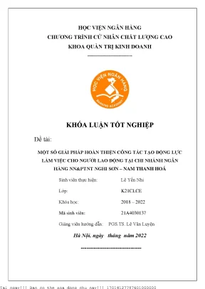 Một số giải pháp hoàn thiện công tác tạo động lực làm việc cho người lao động tại chi nhánh ngân hàng nnptnt nghi sơn nam thanh hoá