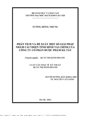 Phân tíh và đề xuất một số giải pháp nhằm cải thiện tình hình tài chính của công ty cổ phần dược phẩm hà tây