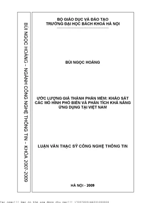 Ướ lượng giá thành phần mềm khảo sát các mô hình phổ biến và phân tích khả năng ứng dụng tại việt nam