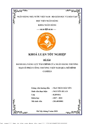 Đánh giá năng lực tài chính của ngân hàng tmcp công thương việt nam qua mô hình camels