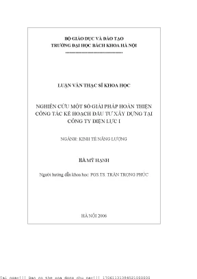 Nghiên ứu một số giải pháp hoàn thiện ông tá kế hoạh đầu tư xây dựng tại ông ty điện lự 1 hà mỹ hạnh