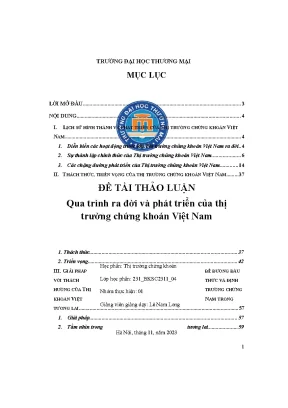 Đề tài thảo luận qua trình ra đời và phát triển của thị trường chứng khoán việt nam