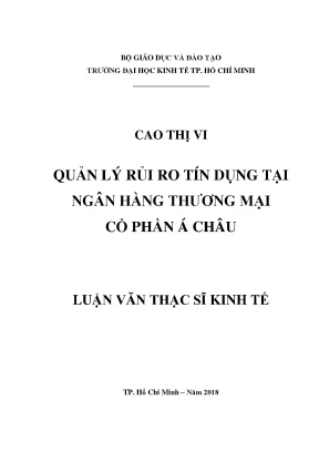 Luận văn thạc sĩ kinh tế quản lý rủi ro tín dụng tại ngân hàng tmcp á châu
