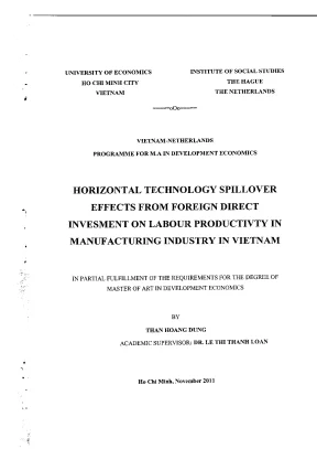 Luận văn thạc sĩ horizontal technology spillover effects from foreign dirrect investment on labor producttivty in manufacturing industry in vietnam