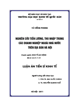 Nghiên cứu tiền lương thu nhập trong các dn ngoài nhà nước trên địa bàn hà nội