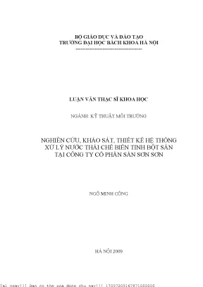 Nghiên ứu khảo sát thiết kế hệ thống xử lý nước thải chế biến tinh bột sắn tại công ty cổ phần sắn sơn sơn