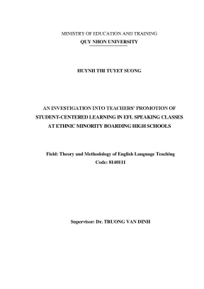 An investigation into teachers promotion of student centered learning in efl speaking classes at ethnic minority boarding high schools