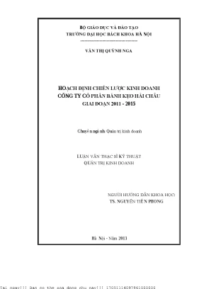 Hoạh định chiến lược kinh doanh công ty cổ phần bánh kẹo hải châu giai đoạn 2011 2015