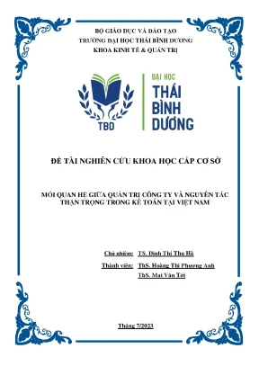 Đề tài nghiên cứu mối quan hệ giữa quản trị công ty và nguyên tắc thận trọng trong kế toán tại việt nam