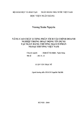 Nâng cao chất lượng phân tích tài chính doanh nghiệp trong hoạt động tín dụng tại ngân hàng thương mại cổ phần ngoại thương việt nam