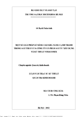 Một số giải pháp để nâng ao khả năng cạnh tranh trong đấu thầu của công ty cổ phần đầu tư xây dựng và kỹ thuật vinaconex