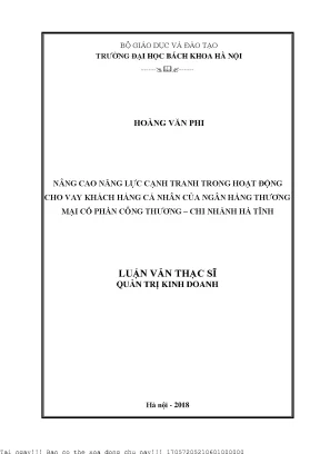 Nâng ao năng lự ạnh tranh trong hoạt động ho vay kháh hàng á nhân ủa ngân hàng thương mại ổ phần ông thương hi nhánh hà tĩnh