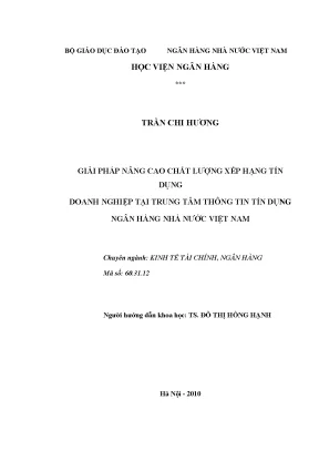 Giải pháp nâng cao chất lượng xếp hạng tín dụng doanh nghiệp tại trung tâm thông tin tín dụng ngân hàng nhà nước việt nam