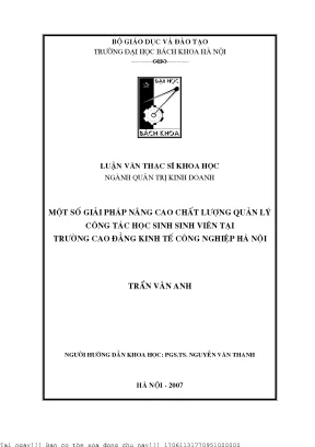 Một số giải pháp nâng ao hất lượng quản lý ông tá họ sinh sinh viên tại trường ao đẳng kinh tế ông nghiệp hà nội