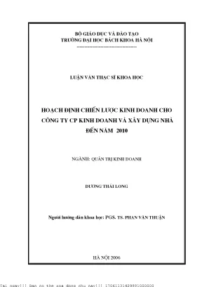 Hoạh định hiến lượ kinh doanh ủa công ty ổ phần kinh doanh và xây dựng nhà nướ đến năm 2010