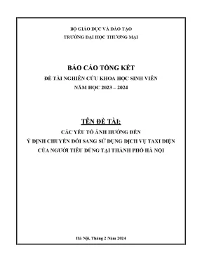 Các yếu tố ảnh hưởng đến ý định chuyển đổi sang sử dụng dịch vụ taxi điện của người tiêu dùng tại thành phố hà nội