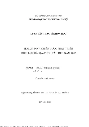 Hoạh định hiến lượ phát triển điện lự bà rịa vũng tàu đến năm 2015