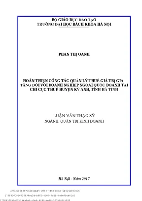 Hoàn thiện ông tá quản lý thuế giá trị gia tăng đối với doanh nghiệp ngoài quố doanh tại chi ụ thuế huyện kỳ anh tỉnh hà tĩnh