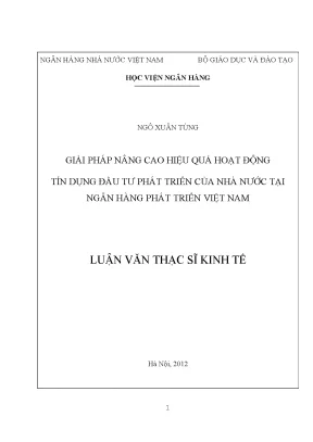 Giải pháp nâng cao hiệu quả hoạt động tín dụng đầu tư phát triển của nhà nước tại ngân hàng phát triển việt nam