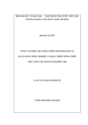Nâng cao hiệu quả hoạt động kinh doanh tại ngân hàng nông nghiệp và phát triển nông thôn việt nam chi nhánh tỉnh bến tre