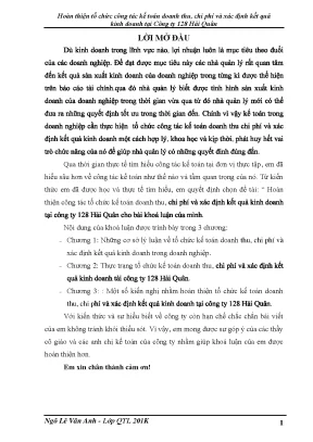 Hoàn thiện tổ chức công tác kế toán doanh thu chi phí và xác định kết quả kinh doanh tại công ty 128 hải quân