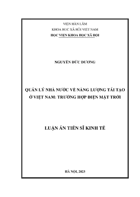Quản lý nhà nước về năng lượng tái tạo ở việt nam trường hợp điện mặt trời