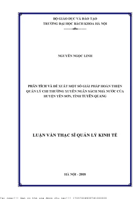 Phân tíh và đề xuất một số giải pháp hoàn thiện quản lý chi thường xuyên ngân sách nhà nước của huyện yên sơn tỉnh tuyên quang