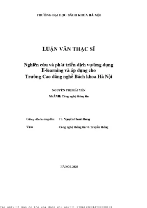 Nghiên ứu và phát triển dịh vụứng dụng e learning và áp dụng ho trường ao đẳng nghề báh khoa hà nội