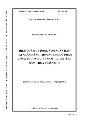 Hiệu quả huy động vốn ngắn hạn tại ngân hàng thương mại cổ phần công thương việt nam chi nhánh nam thừa thiên huế