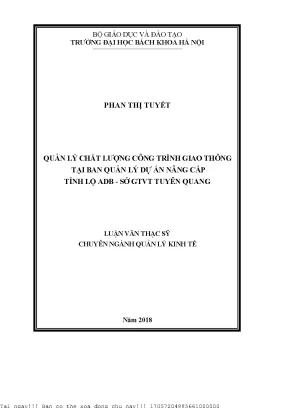 Quản lý hất lượng công trình giao thông tại ban quản lý dự án nâng cấp tỉnh lộ adb sở gtvt tuyên quang
