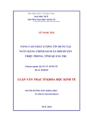 Nâng cao chất lượng tín dụng tại ngân hàng chính sách xã hội huyện triệu phong tỉnh quảng trị