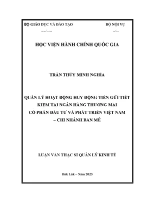 Quản lý hoạt động huy động tiền gửi tiết kiệm tại ngân hàng thương mại cổ phần đầu tư và phát triển việt nam chi nhánh ban mê