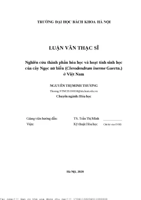 Nghiên ứu thành phần hóa họ và hoạt tính sinh họ ủa ây ngọ nữ biển clerodendrum inerme gaertn ở việt nam