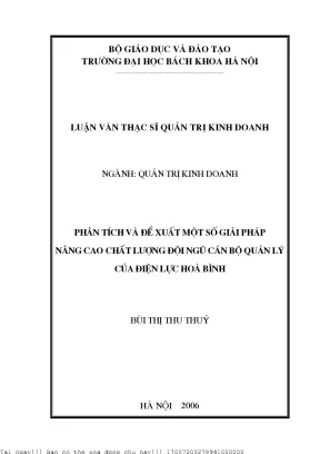Phân tíh và đề xuất một số giải pháp nâng ao hất lượng đội ngũ án bộ quản lý ủa điện lự hoà bình