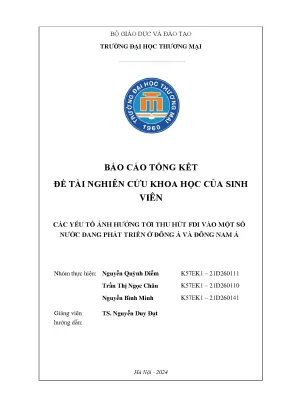 Các yếu tố ảnh hưởng tới thu hút fdi vào một số nước đang phát triển ở đông á và đông nam á