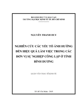 Nghiên cứu các yếu tố ảnh hưởng đến hiệu quả làm việc trong các đơn vị sự nghiệp công lập ở tỉnh bình dương