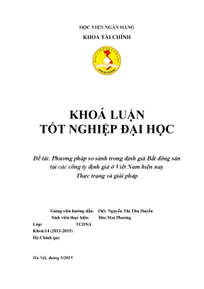 Phương pháp so sánh trong định giá bất động sản tại các công ty định giá ở việt nam hiện nay thực trạng và giải pháp