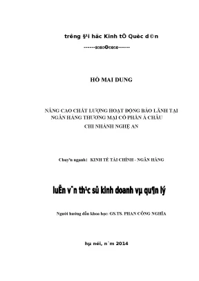 Nâng cao chất lượng hoạt động bảo lãnh tại ngân hàng thương mại cổ phần á châu chi nhánh nghệ an