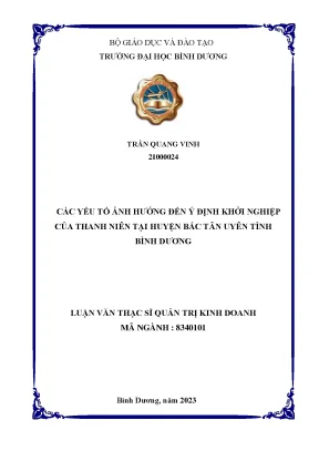 Các yếu tố ảnh hưởng đến ý định khởi nghiệp của thanh niên tại huyện bắc tân uyên tỉnh bình dương