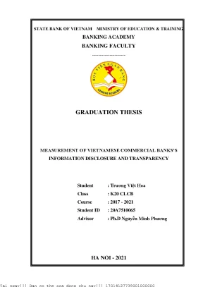 Measurement of vietnamese commercial banks information disclosure and transparency