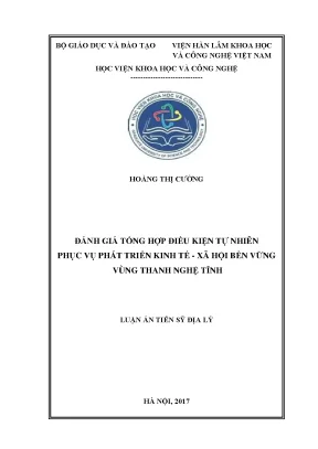 Đánh giá tổng hợp điều kiện tự nhiên phục vụ phát triển kinh tế xã hội bền vững vùng thanh nghệ tĩnhư