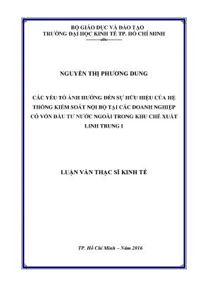 Hoàn thiện hệ thống kiểm soát nội bộ tại các doanh nghiệp có vốn đầu tư trực tiếp nước ngoài tại khu chế xuất linh trung i