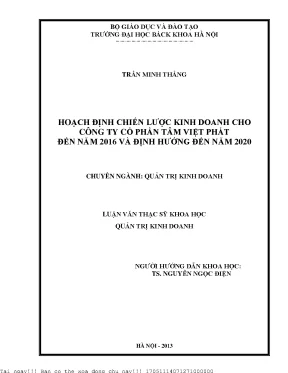 Hoạh định chiến lược kinh doanh cho công ty cổ phần tâm việt phát đến năm 2006 và định hướng đến năm 2020