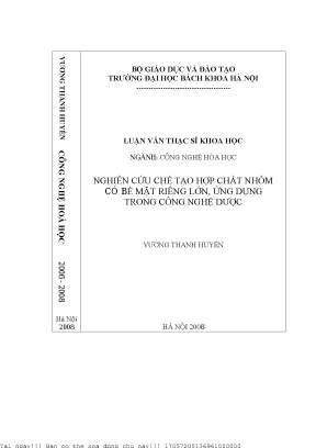 Nghiên ứu chế tạo hợp chất nhôm có bề mặt riêng lớn ứng dụng trong công nghiệp dược